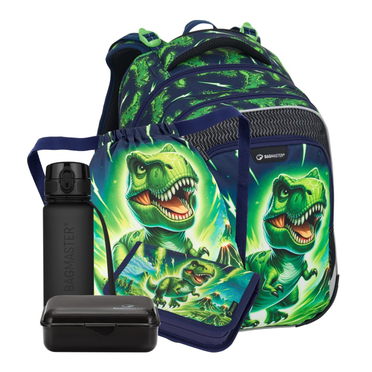 Obrázek z Bagmaster LUMI 25 C velký školní set pro prvňáčky – dinosarus Zelená 18 l 