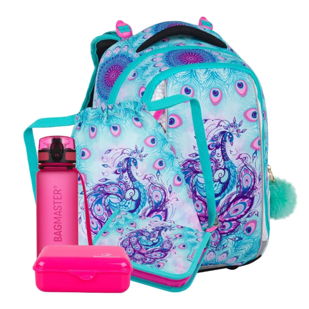 Obrázek z Bagmaster VEGA 24 B velký školní set pro prvňáčky – páv Modrá 22 l 