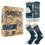 Obrázek z VOXX Sada zimních ponožek a pletených palčáků ALTA SET z merino vlny a alpaky TMAVĚ TYRKYSOVÉ 