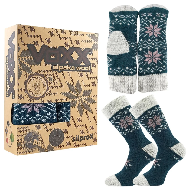 Obrázek z VOXX Sada zimních ponožek a pletených palčáků ALTA SET z merino vlny a alpaky TMAVĚ TYRKYSOVÉ 