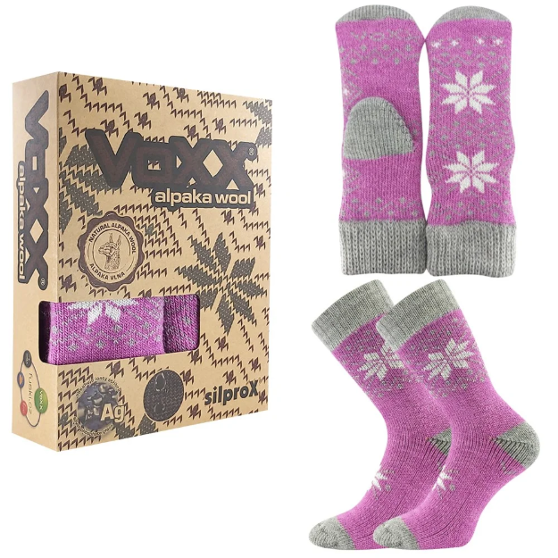 Obrázek z VOXX Sada zimních ponožek a pletených palčáků ALTA SET z merino vlny a alpaky RŮŽOVÉ 