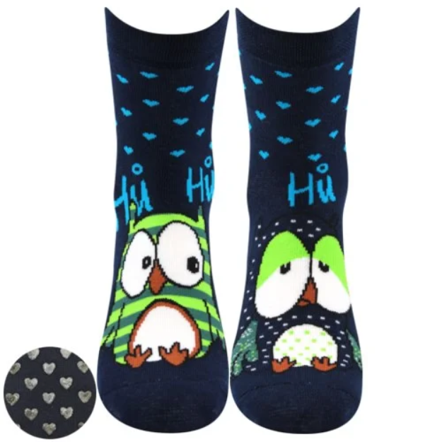 Obrázek z BOMA Ponožky dámské celofroté PRUHANA ABS 12 se sovičkami TMAVĚ MODRÉ (3 páry) 