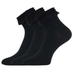 Obrázek z BOMA Ponožky dámské bavlněné zdobené krajkou KRAJKA černé (3 páry) 