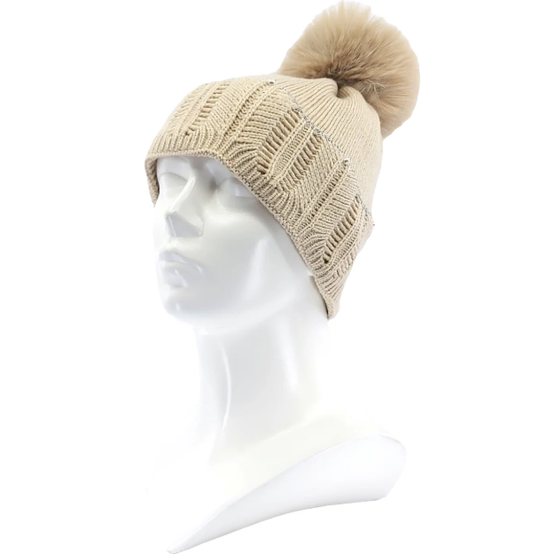 Obrázek z VOXX Čepice dámská zdobená pletená REXTONA s viskózou, bambulí KRÉMOVÁ 