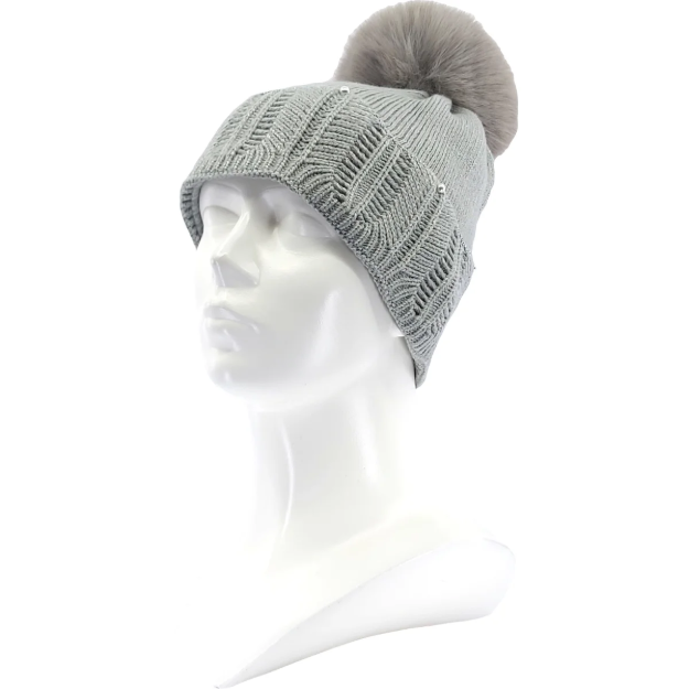 Obrázek z VOXX Čepice dámská zdobená pletená REXTONA s viskózou, bambulí SVĚTLE ŠEDÁ 