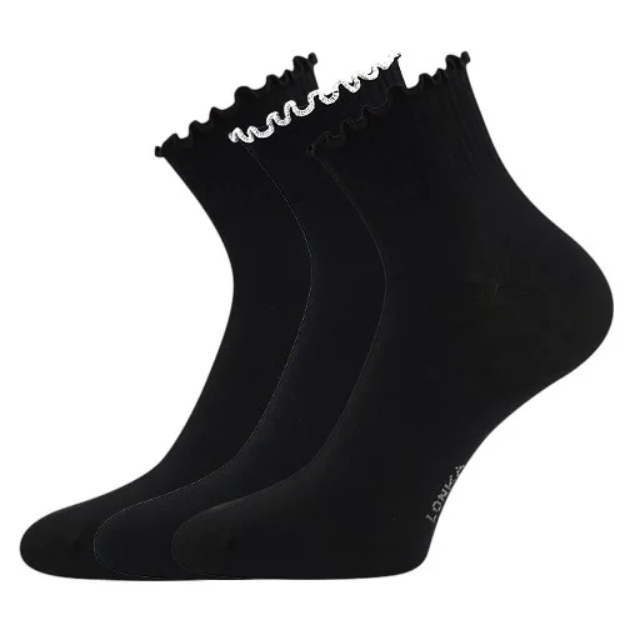 Obrázek z LONKA Ponožky dámské SOPHIA s ozdobným lemem MIX ČERNÉ (3 páry) 