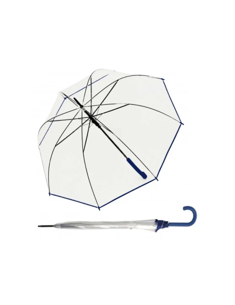 Obrázek z DERBY Hit Long Automatik Transparent - průhledný dámský vystřelovací holový deštník modrá 