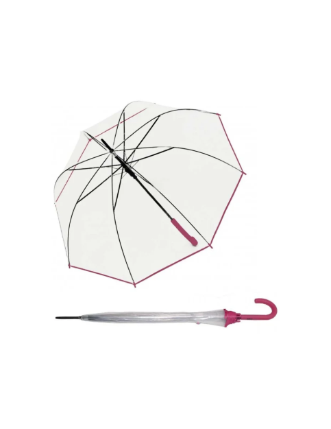 Obrázek z DERBY Hit Long Automatik Transparent - průhledný dámský vystřelovací holový deštník růžová 