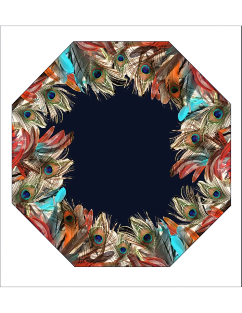 Obrázek z DOPPLER MANUFAKTUR Elegance Boheme Peacock- dámský luxusní deštník s potiskem pavích per 