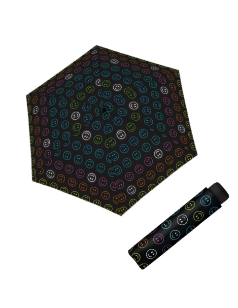 Obrázek z DOPPLER Mini Light UP Reflective Bright Smile - dětský skládací deštník černá 