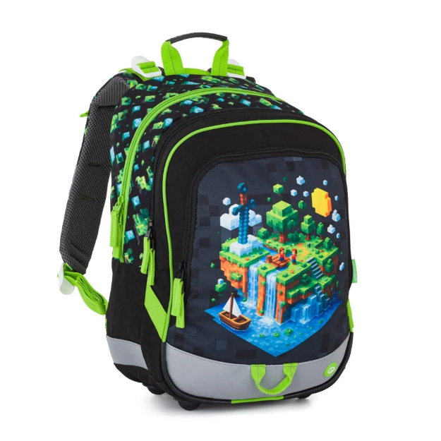 Obrázek z Bagmaster ALFA 26 B školní tříkomorový batoh – kostičkový svět Vícebarevná 23 l 