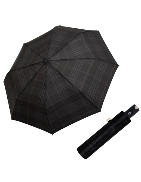 Obrázek z DOPPLER Carbonsteel Magic woven check black grey - pánský plně automatický deštník hnědá 