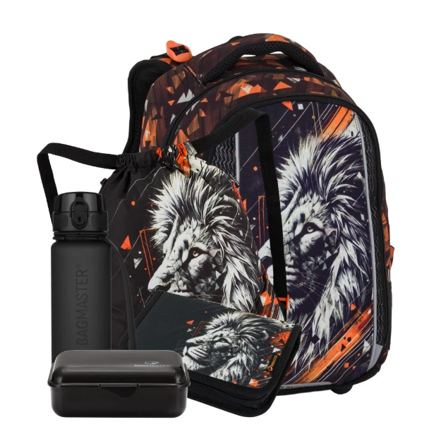 Obrázek z Bagmaster VEGA 26 A velký školní set pro prvňáčky – lev Oranžová 22 l 