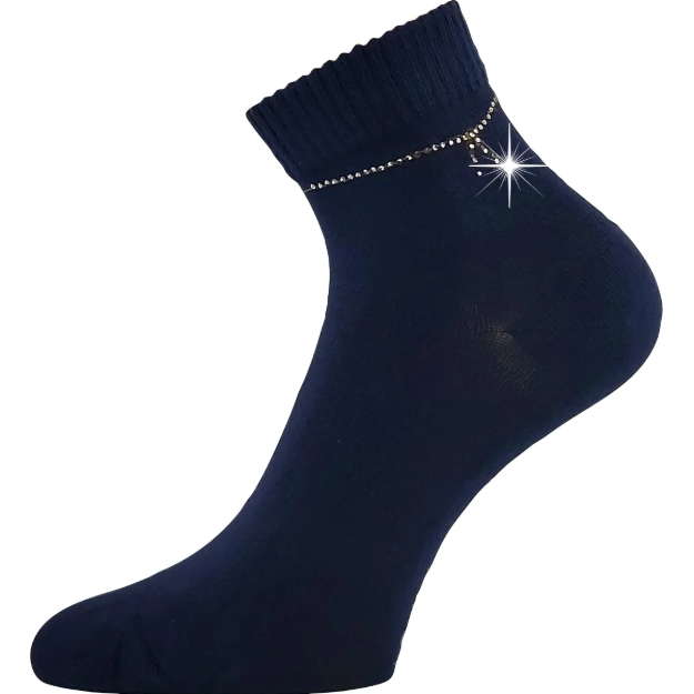 Obrázek z LONKA Ponožky dámské elegantní FLITANA 05 s kamínky TMAVĚ MODRÉ (3 páry) 