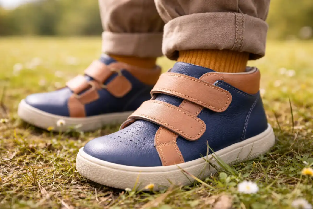 Kvalitní kožená dětská vycházková obuv Pegres v přírodě